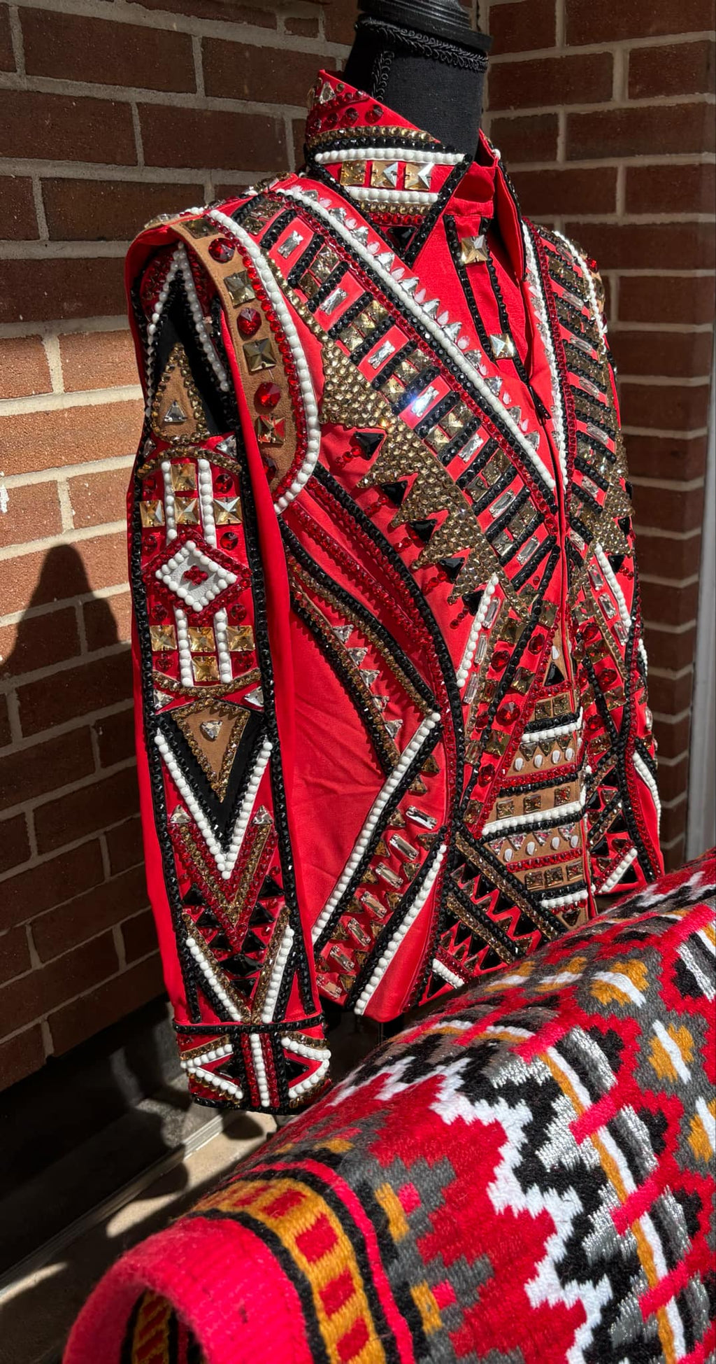 Beautiful Matching Red Colour Taffeta Shirt Vest And Pad