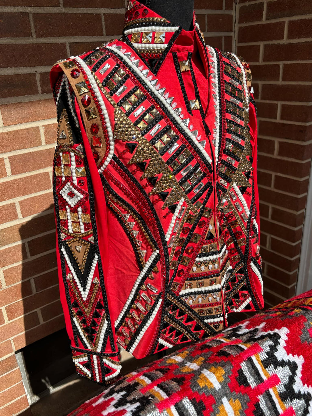 Beautiful Matching Red Colour Taffeta Shirt Vest And Pad