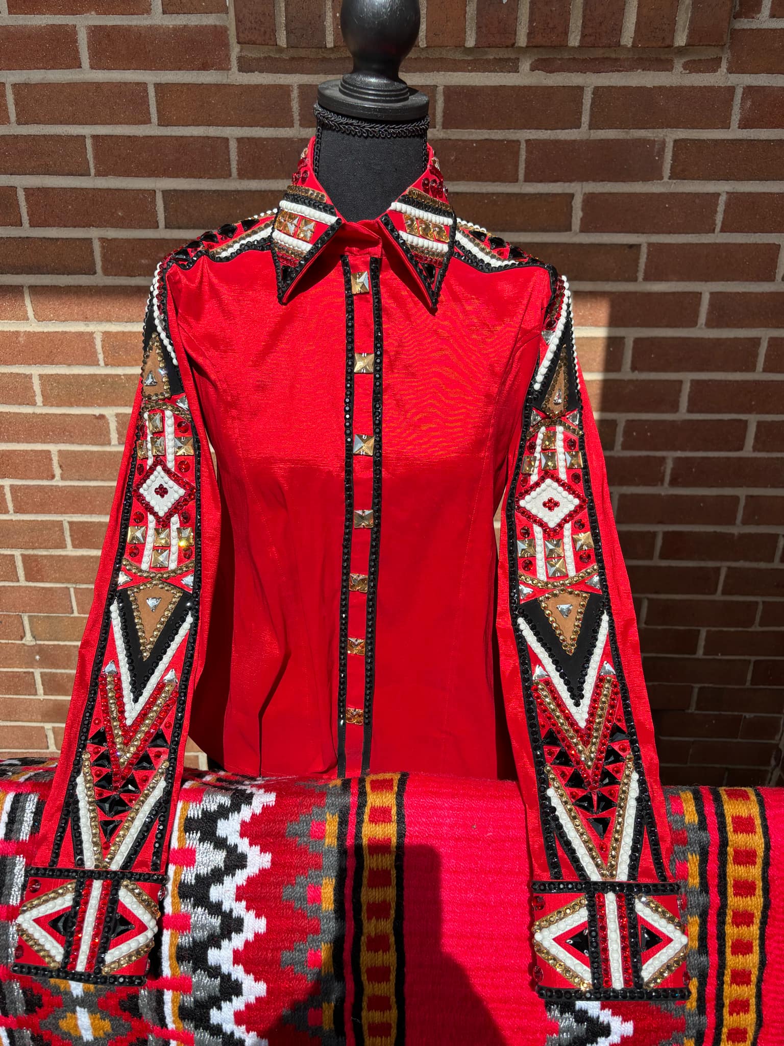 Red Black White And Golden Taffeta Day Shirt