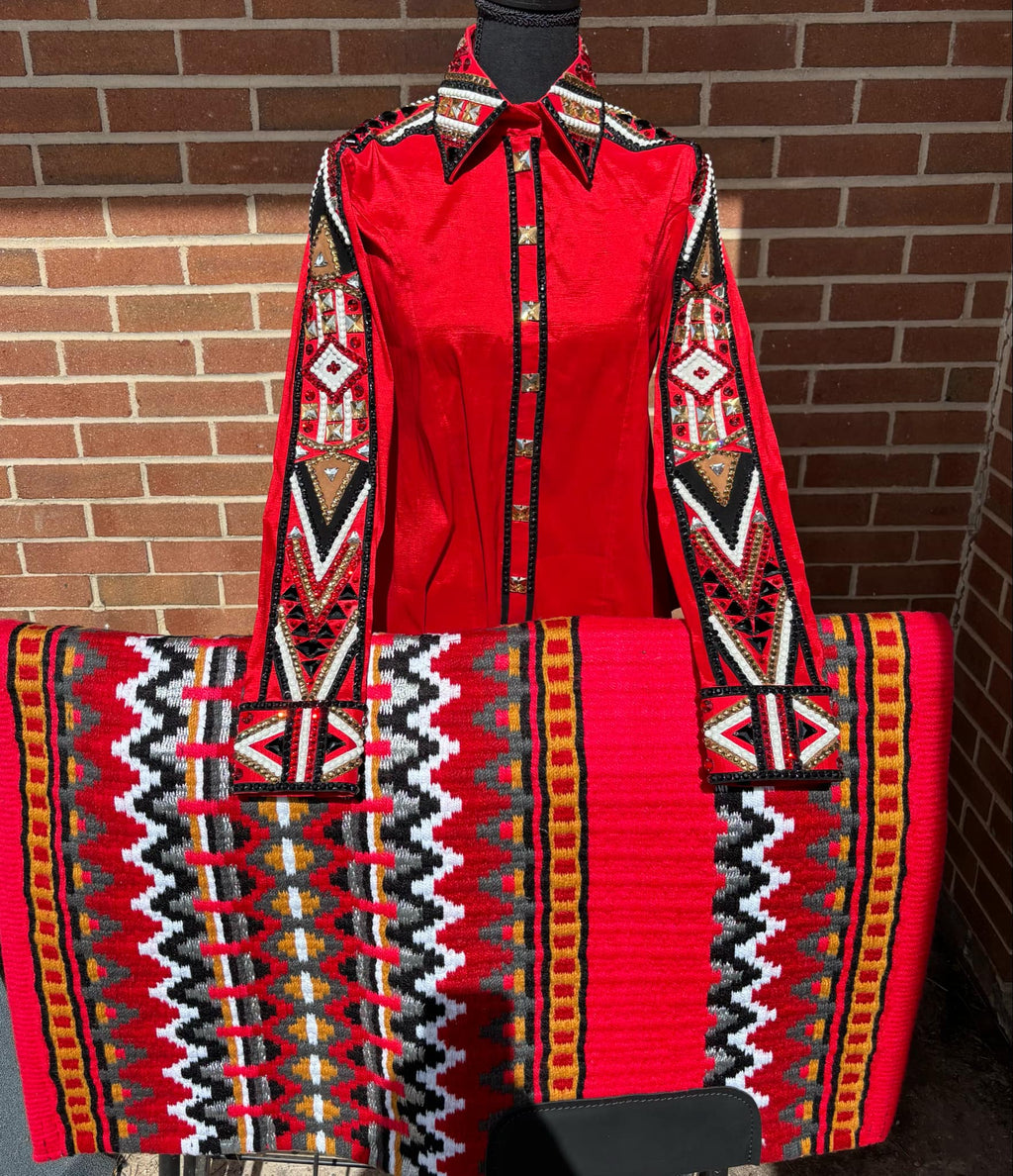 Beautiful Matching Red Colour Taffeta Shirt Vest And Pad