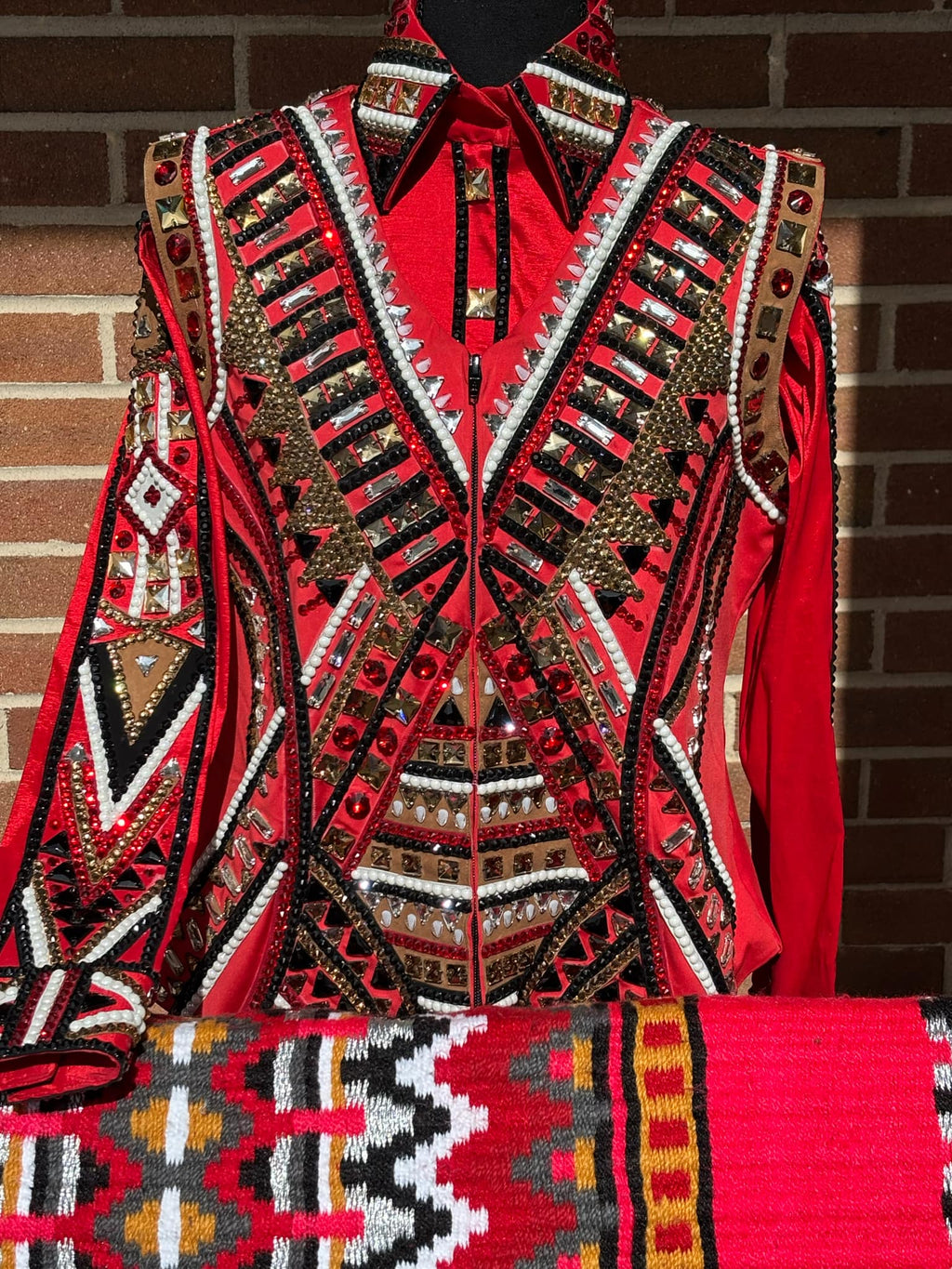 Beautiful Matching Red Colour Taffeta Shirt Vest And Pad