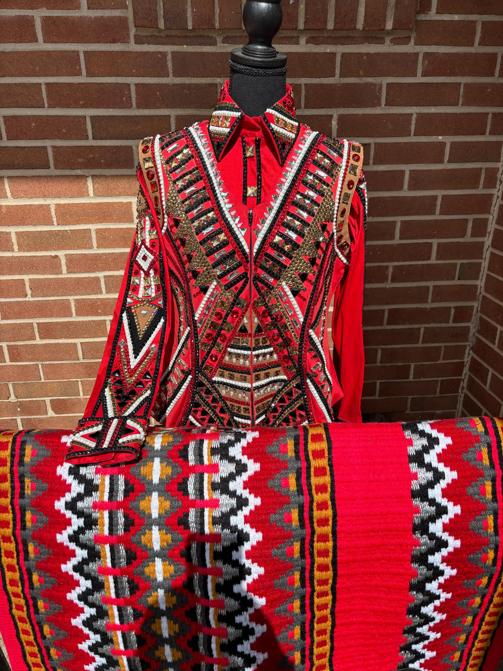 Beautiful Matching Red Colour Taffeta Shirt Vest And Pad